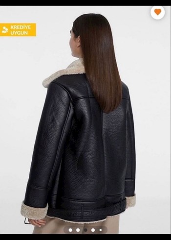 Kürklü Siyah Deri Kadın Ceket stradivarius biker mont - Görsel 3