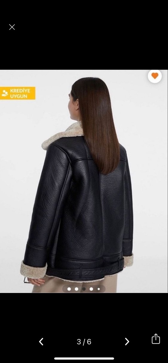 Kürklü Siyah Deri Kadın Ceket stradivarius biker mont - Görsel 3