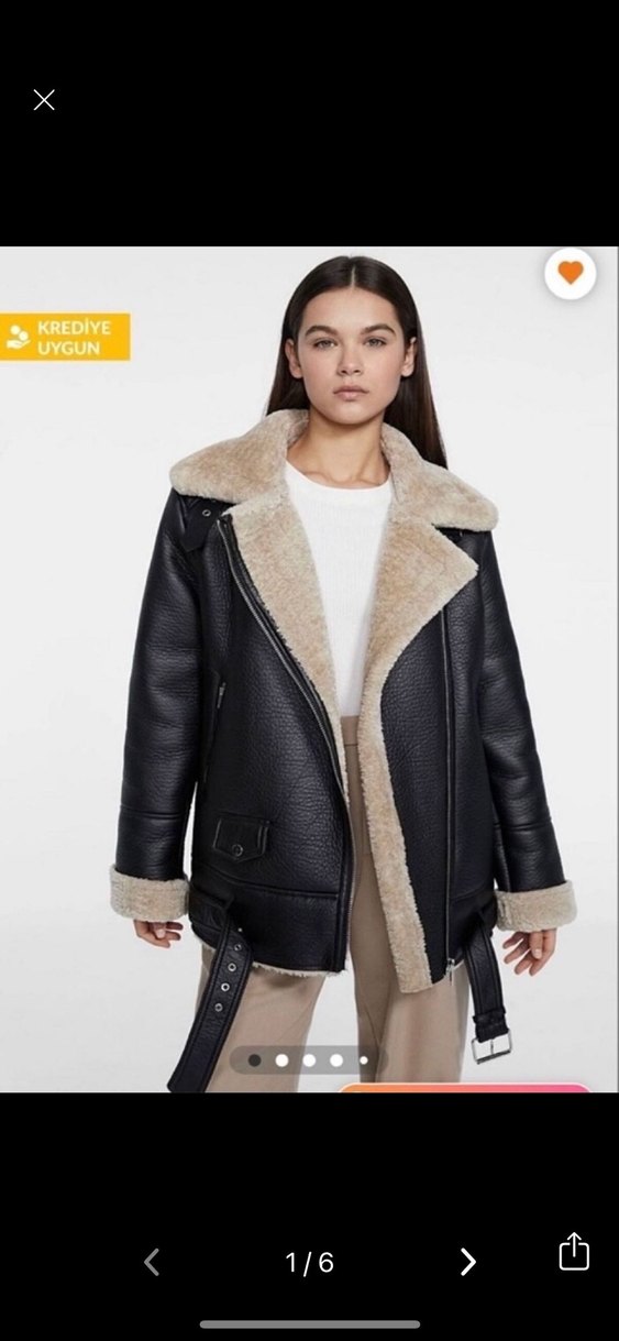 Kürklü Siyah Deri Kadın Ceket stradivarius biker mont - Görsel 2