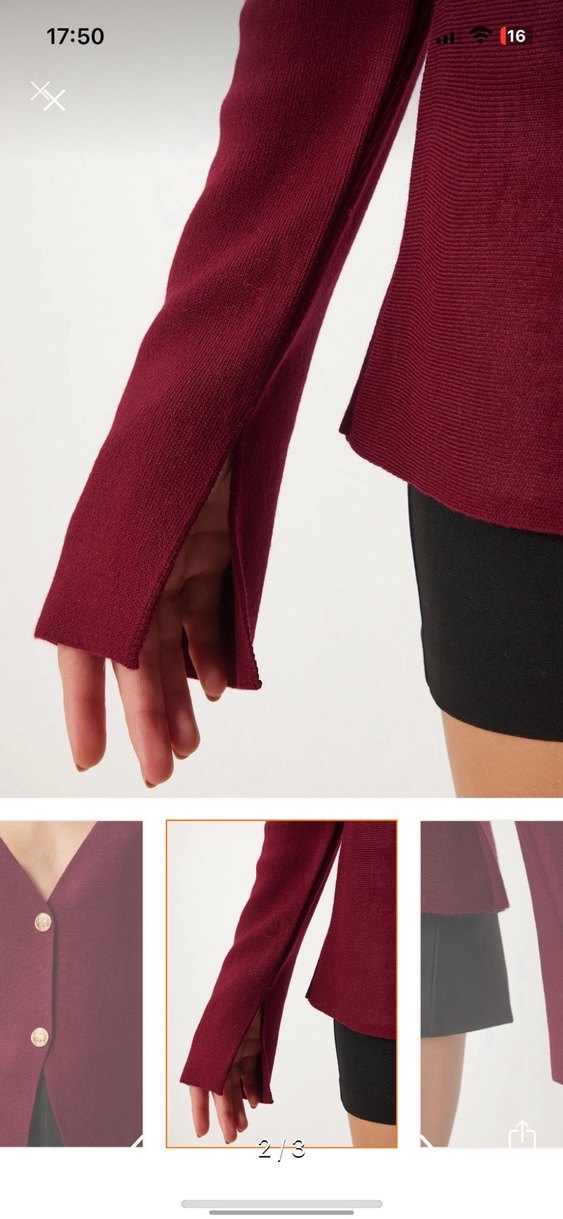 Bordo Süet Mini V Yakalı Düğmeli Hırka - Görsel 2