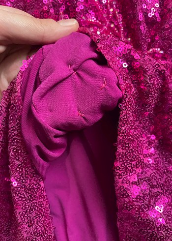 Pullu Pembe Uzun Abiye Elbise payetli - Görsel 6