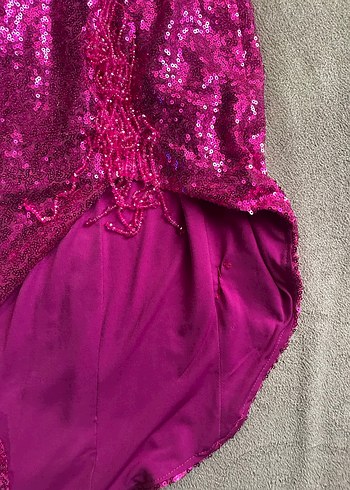 Pullu Pembe Uzun Abiye Elbise payetli - Görsel 2