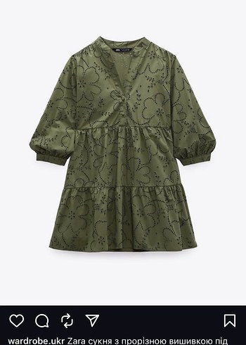 Nakışlı V Yaka Khaki Mini Elbise Zara kadın - Görsel 2