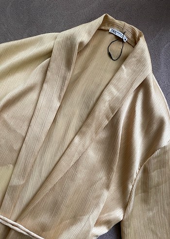 Bej Saten Midi Kadın Kimono Zara viral - Görsel 4