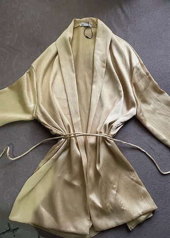 Bej Saten Midi Kadın Kimono Zara viral - Görsel 3
