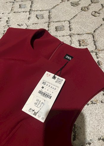 xs Beden bordo Renk Bordo Kolsuz Mini Elbise