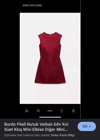 Zara Bordo Kolsuz Mini Elbise