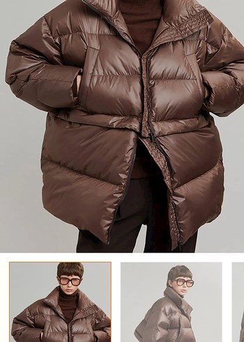 Kahverengi kıslatılabilir oversize şişme mont - Görsel 2