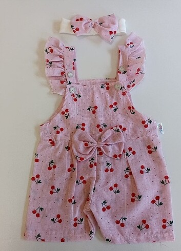 Kiraz Desenli Pembe Kız Bebek Tulumu