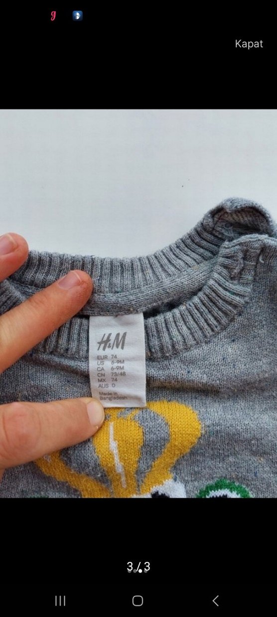 Gri Erkek Çocuk Triko Kazak Kurbağa Desenli - Görsel 3