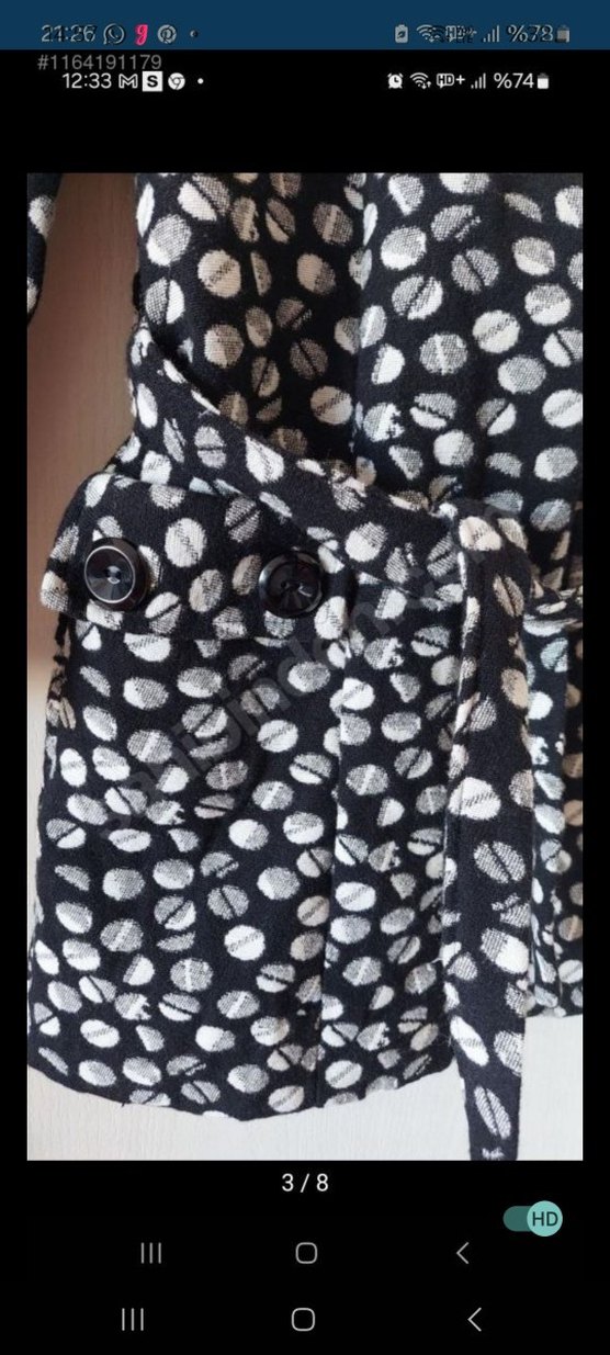 Düğmeli Puantiyeli Uzun Kadın Kaban - Görsel 3