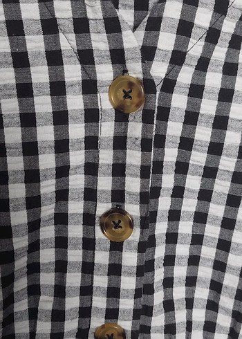 Mango düğmeli V Yakalı Kareli Midi Elbise - Görsel 3