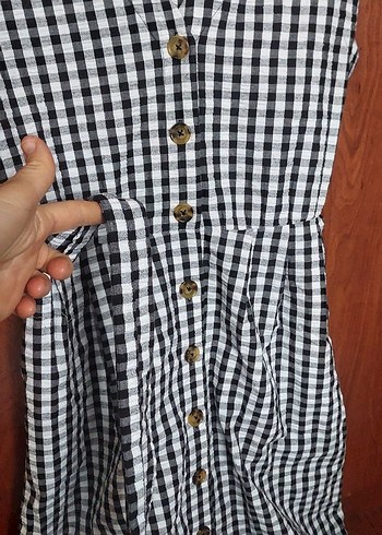 Mango düğmeli V Yakalı Kareli Midi Elbise - Görsel 4