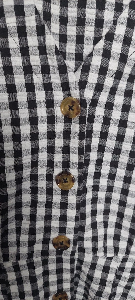 Mango düğmeli V Yakalı Kareli Midi Elbise - Görsel 3