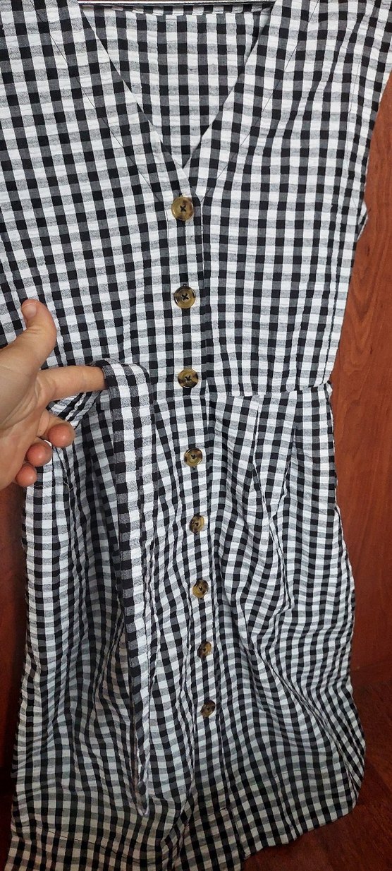 Mango düğmeli V Yakalı Kareli Midi Elbise - Görsel 4