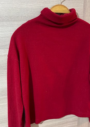 Kırmızı boğazlı Kadın Triko Kazak - Görsel 2