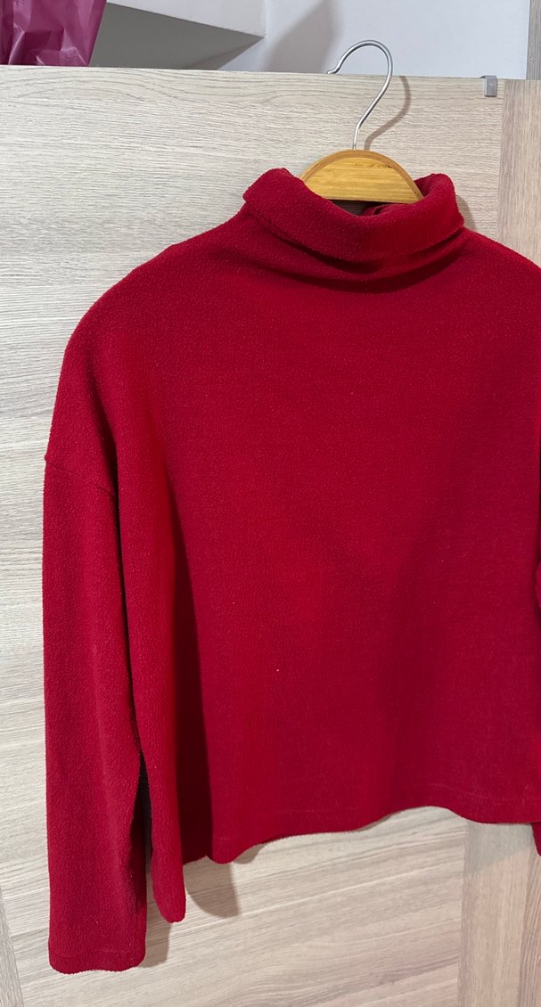 Kırmızı boğazlı Kadın Triko Kazak - Görsel 2