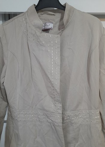 Bershka Bej Uzun Keten Kadın Kaban