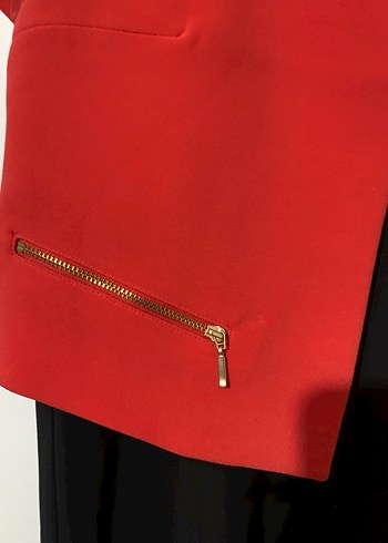 Kısa Kırmızı Kadın Ceket, Kısa Kollu, Pilili - Görsel 8