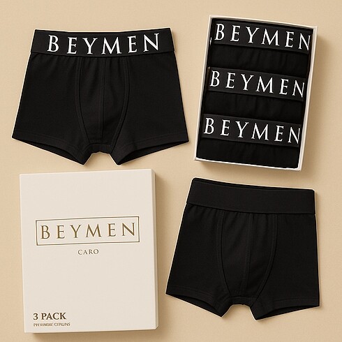 BEYMEN CAIRO ? Siyah Erkek Boxer 3?lü Paket her bedeni mevcuttur