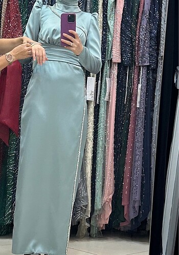 36 Beden Hennin mavi, taşlı zarif elbise