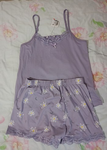 m Beden Kadın Lila Mini Askılı Pijama Takımı