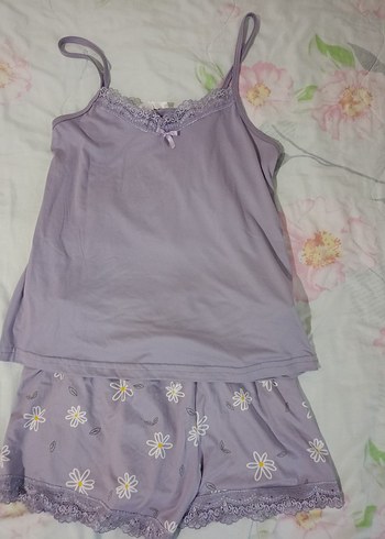 m Beden mor Renk Kadın Lila Mini Askılı Pijama Takımı