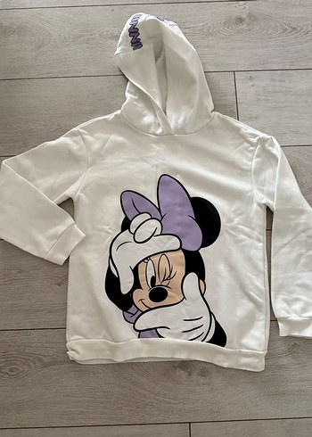 Kız Çocuk Beyaz Kapüşonlu Minnie Sweatshirt