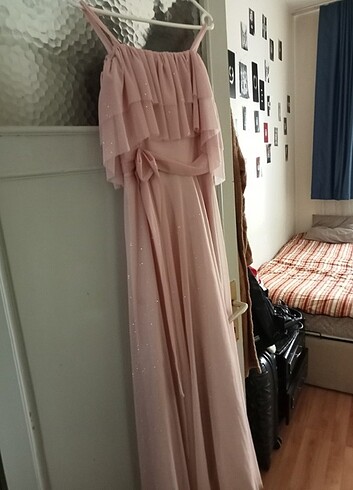 Pembe parıltılı abiye elbise 