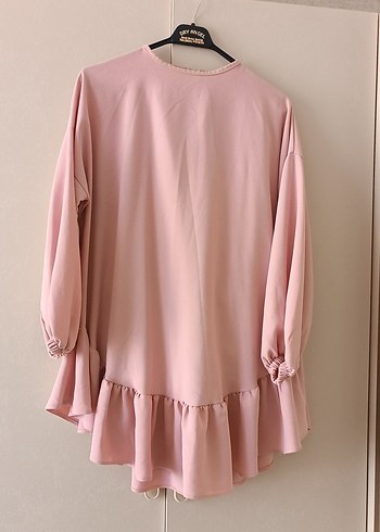 Pembe Salaş Mini Tunik - Bağlama Desenli