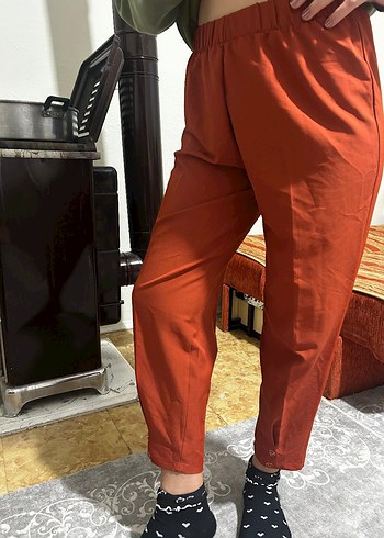 Kadın Parlak Kahverengi Saten Kumaş Pantolon - Görsel 4