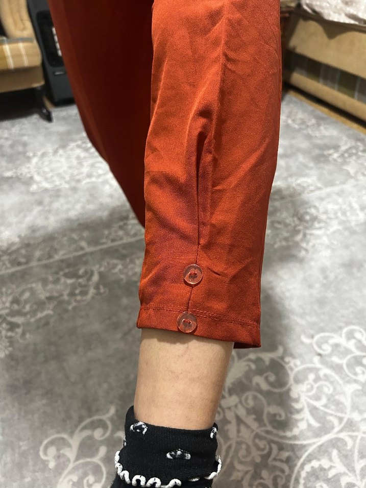 Kadın Parlak Kahverengi Saten Kumaş Pantolon - Görsel 2