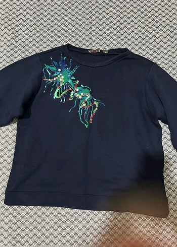 Nakışlı Kadın Koyu Mavi Mini Sweatshirt - Görsel 2