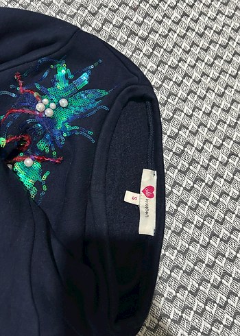 Nakışlı Kadın Koyu Mavi Mini Sweatshirt - Görsel 3