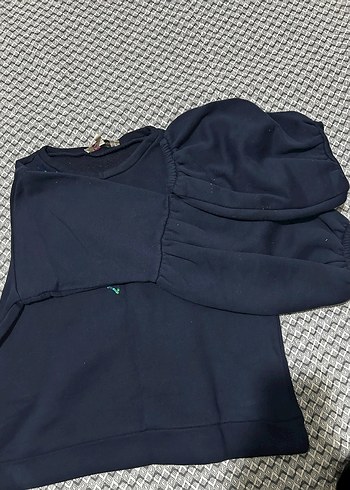 Nakışlı Kadın Koyu Mavi Mini Sweatshirt - Görsel 4