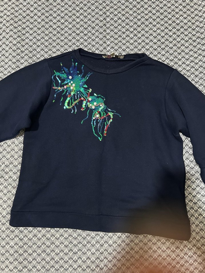 Nakışlı Kadın Koyu Mavi Mini Sweatshirt - Görsel 2