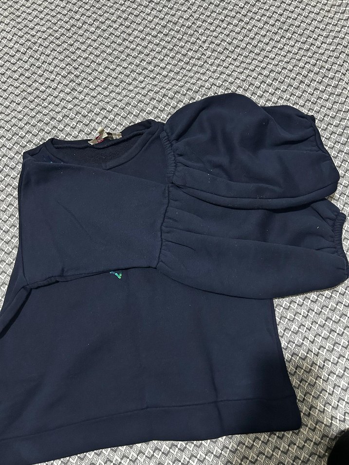 Nakışlı Kadın Koyu Mavi Mini Sweatshirt - Görsel 4