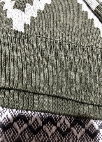 Yeşil Gri Desenli Kadın Triko Kazak - Görsel 3