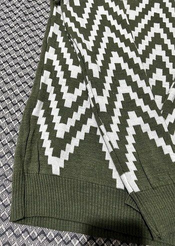 Yeşil Gri Desenli Kadın Triko Kazak - Görsel 4