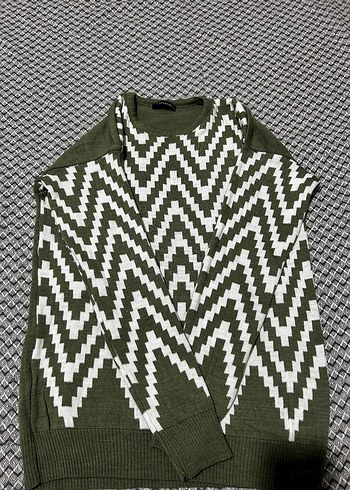 Yeşil Gri Desenli Kadın Triko Kazak - Görsel 2