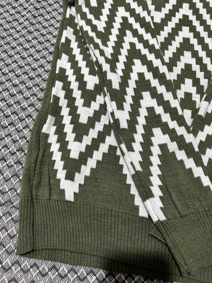Yeşil Gri Desenli Kadın Triko Kazak - Görsel 4