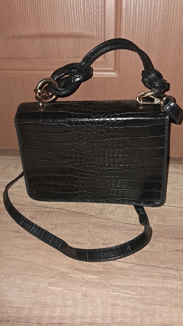 Klasik Siyah Yılan Derisi Desenli Deri Çanta - Görsel 2