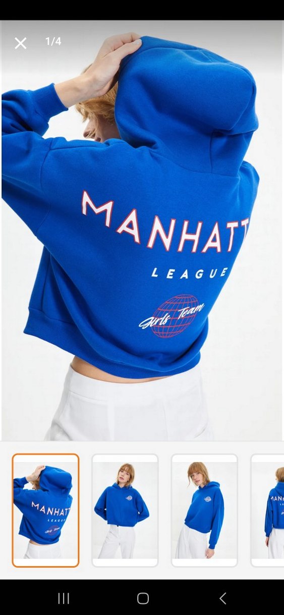 Mavi Kapüşonlu Rahat Kesim Kadın Sweatshirt - Görsel 2