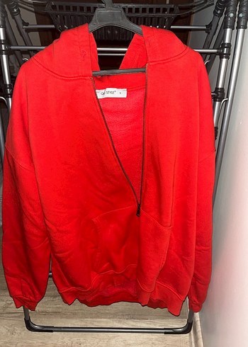 Kırmızı Fermuarlı Kadın Sweatshirt
