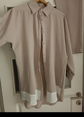 Bej Uzun Kollu Düğmeli Kadın Tunik - Görsel 2