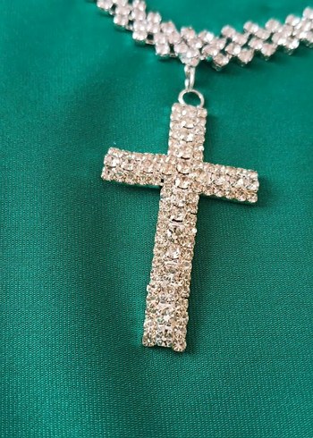 İTHAL ZİRKON TAŞ KAPLAMA HAÇ KOLYE - Görsel 2