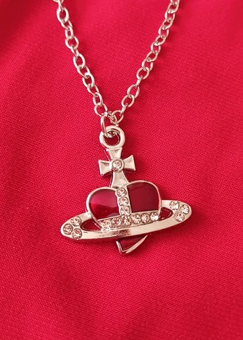 İTHAL VİVİENNE WESTWOOD KIRMIZI KALPLİ ÇELİK KOLYE - Görsel 4