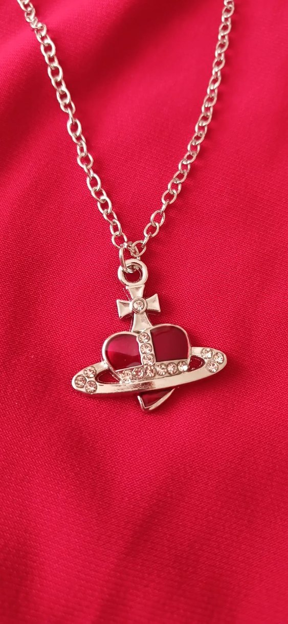 İTHAL VİVİENNE WESTWOOD KIRMIZI KALPLİ ÇELİK KOLYE - Görsel 4