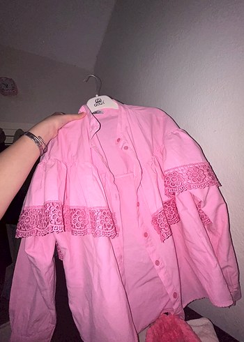 Pembe Düğmeli Midi Gömlek