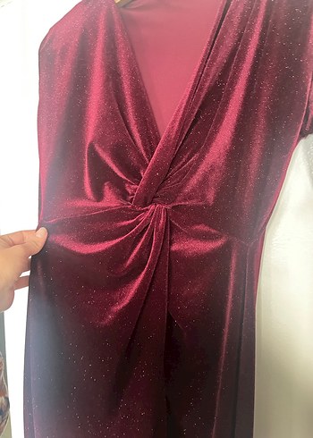 Bordo Drapeli Uzun Kadın Elbise - Görsel 3